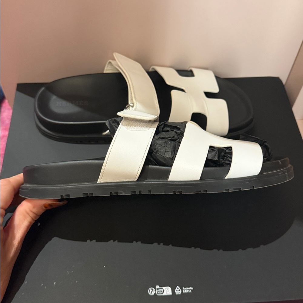 Hermes Chypre White Slide Sandals - Picture 8 of 10
